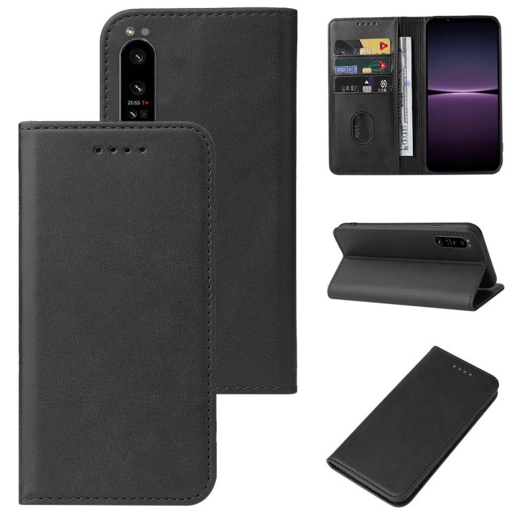 Magnetic closure leather phone case, black folio with stitched front and card slots