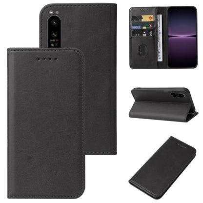 Magnetic closure leather phone case, black folio with stitched front and card slots