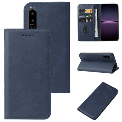 Magnetic closure leather phone case, blue folio with stand view and card slots