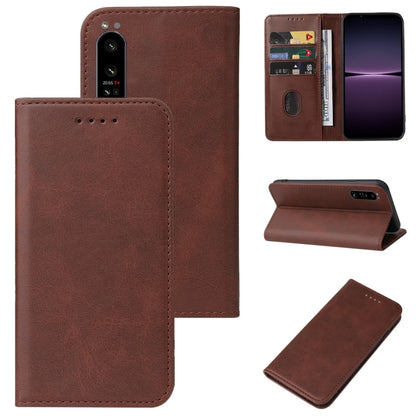 Magnetic closure leather phone case, brown folio with stand view and card slots