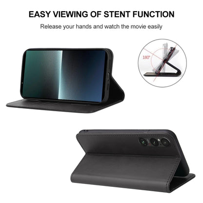 Black leather folio phone case folded into a viewing stand.