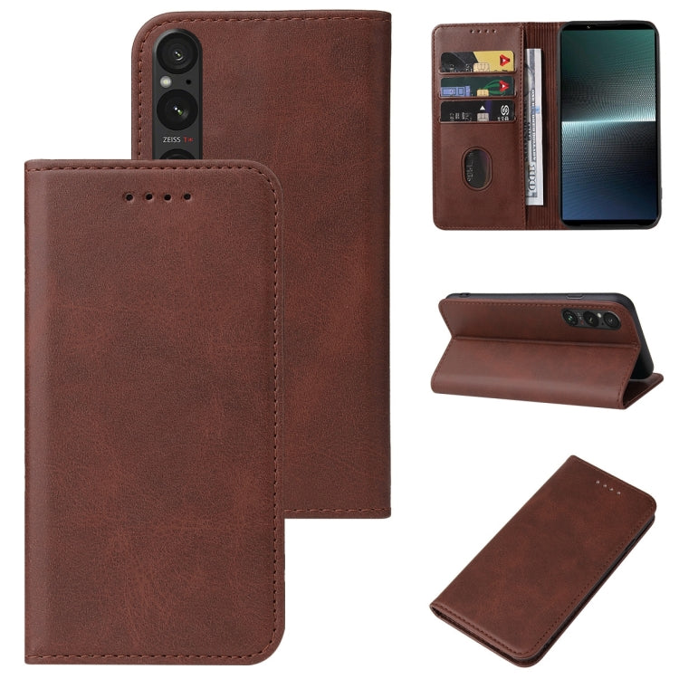 Brown leather magnetic folio phone case with card slots and viewing stand fold.