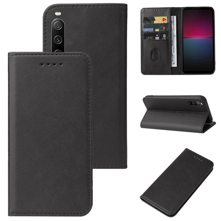 Magnetic closure leather phone case, black folio with stand view and card slots