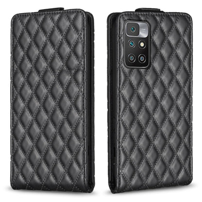 Black vertical flip leather phone case with diamond lattice texture, front and back