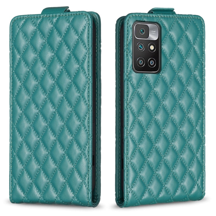 Teal vertical flip leather phone case with diamond lattice texture, front and back