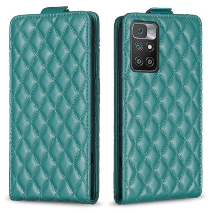 Teal vertical flip leather phone case with diamond lattice texture, front and back