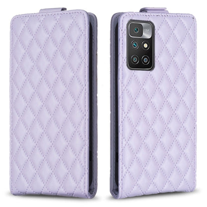 Light purple vertical flip leather phone case with diamond lattice texture, front and back