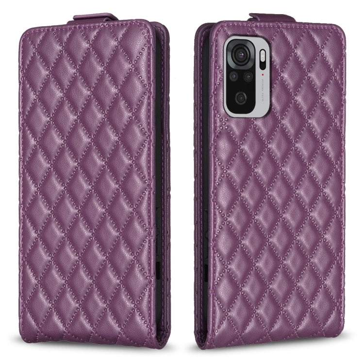 Purple leather flip case with diamond lattice pattern, flip flap, camera cutout