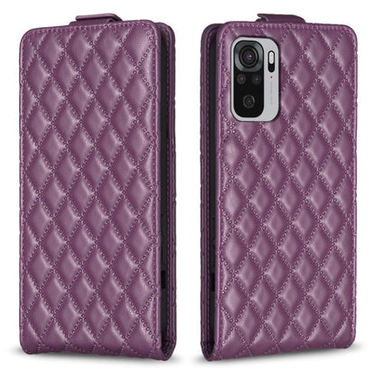 Purple leather flip case with diamond lattice pattern, flip flap, camera cutout