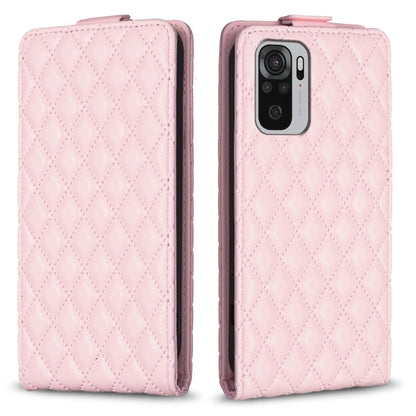 Pink leather flip case with diamond lattice texture, flip flap, camera cutout