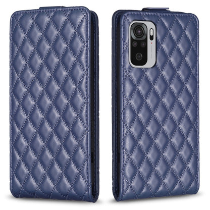 Blue leather flip case with diamond lattice texture, flip flap, camera cutout