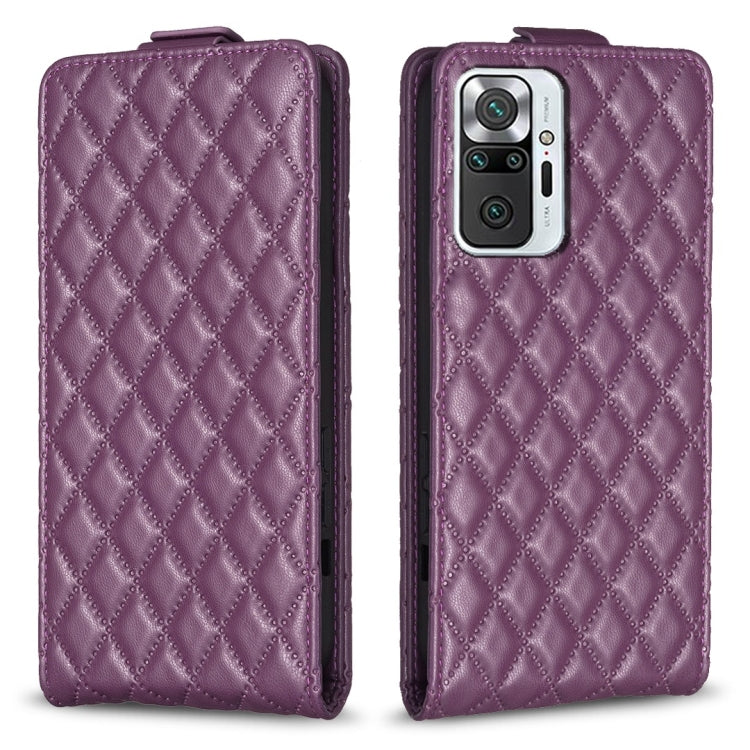 Purple leather flip case with diamond lattice texture, flip flap, camera cutout