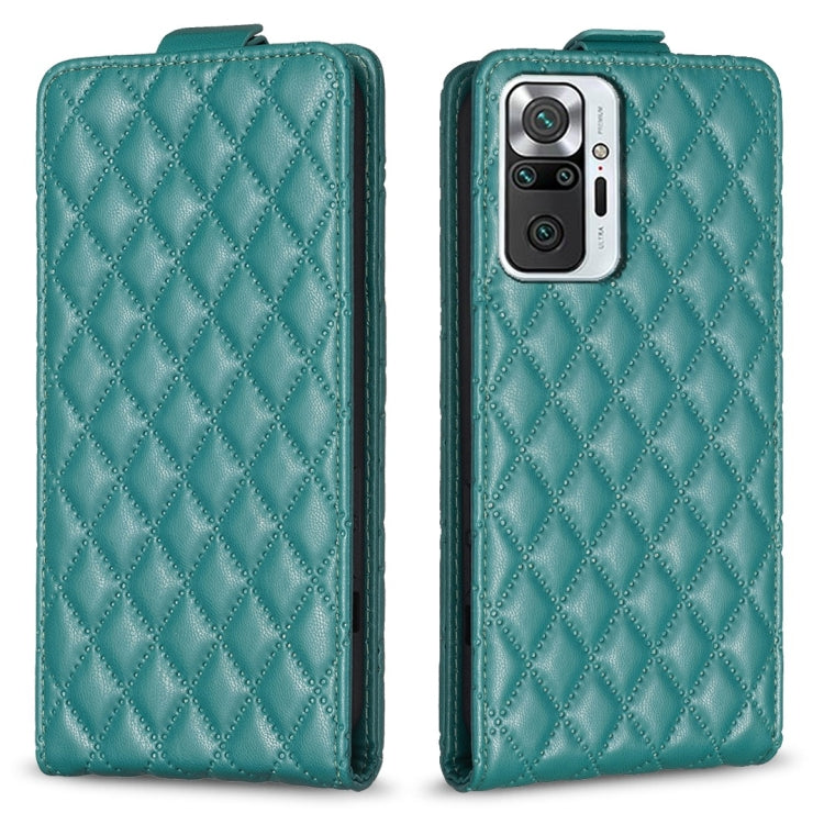 Teal leather flip phone case with diamond lattice texture, front and back views.