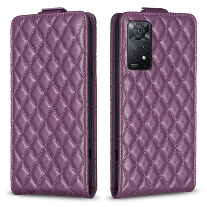 Purple diamond-lattice leather flip phone case with camera cutout and folio flap