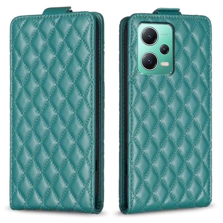 Teal diamond-lattice vertical flip leather phone case with camera cutout