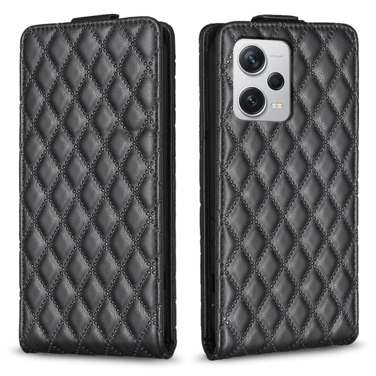 Dark black diamond lattice vertical flip leather phone case with textured flap