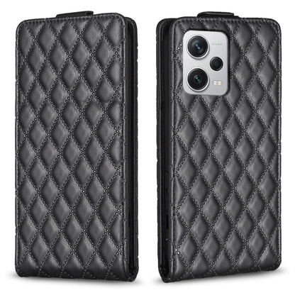 Dark black diamond lattice vertical flip leather phone case with textured flap