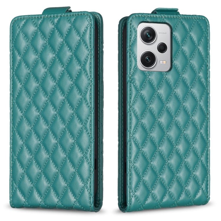 Teal diamond lattice vertical flip leather phone case with textured front flap