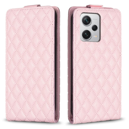 Light pink diamond lattice vertical flip leather phone case with textured front flap