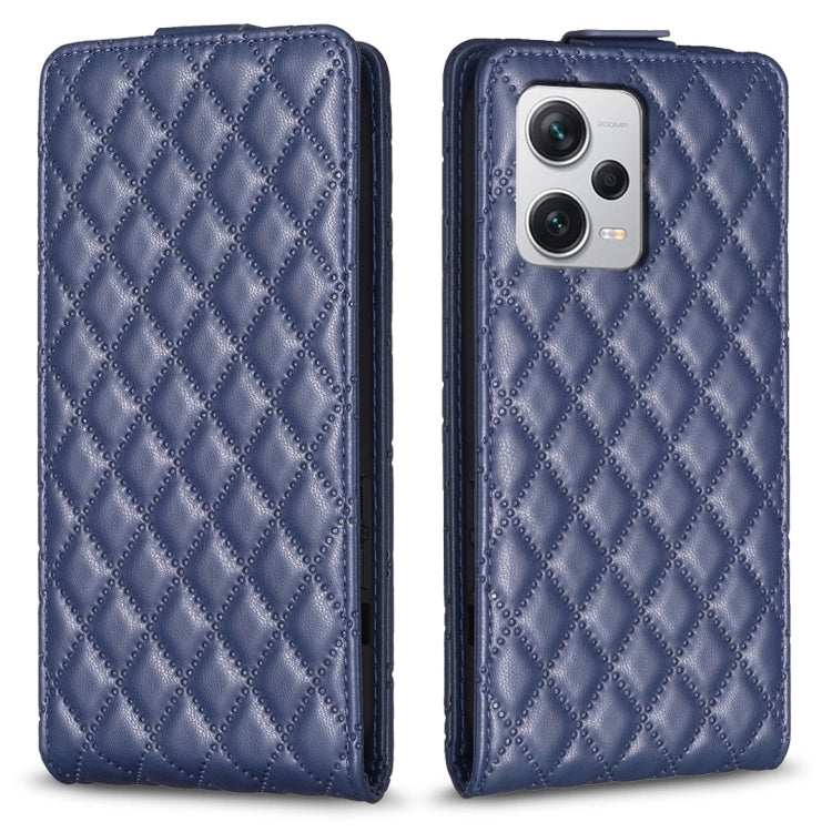 Blue diamond lattice vertical flip leather phone case with textured front flap