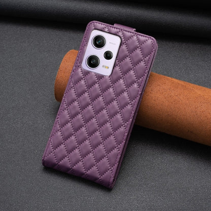 Dark purple diamond lattice flip phone case with screen cover folded outward