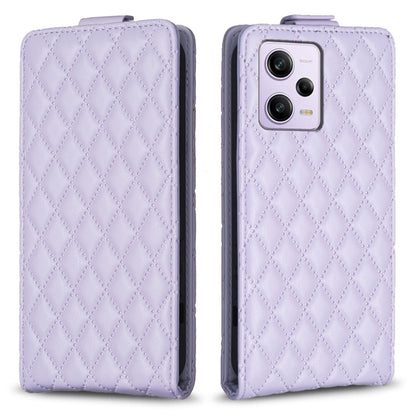 Lavender diamond-lattice vertical flip leather phone case with card slot cutout
