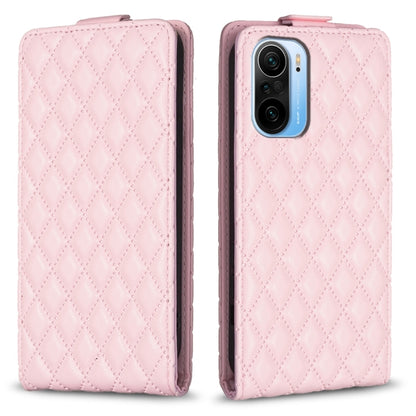 Pink diamond lattice vertical flip leather phone case with card slot and camera cutout