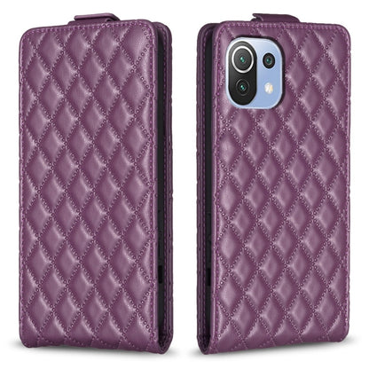 Purple diamond lattice vertical flip leather phone case, front cover and camera cutout