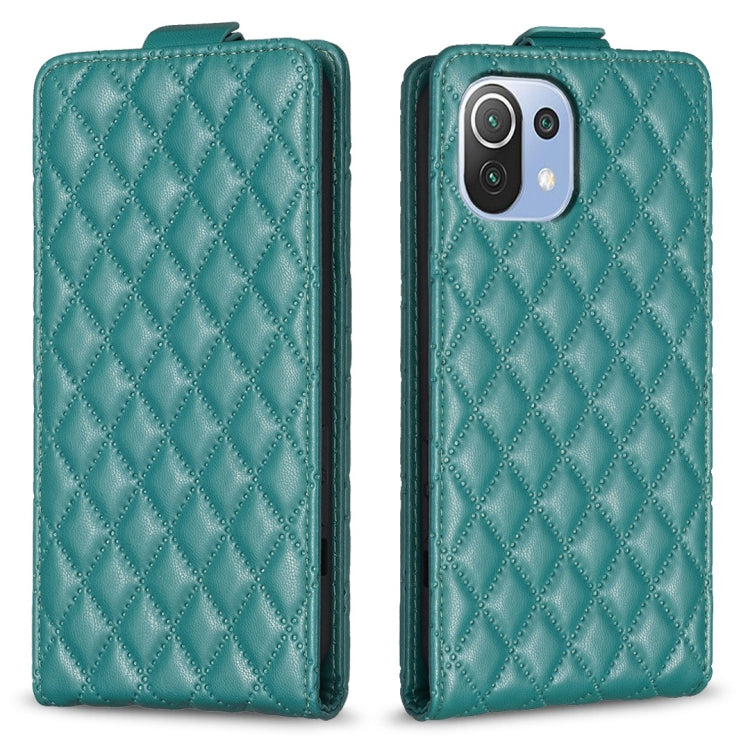 Teal diamond lattice vertical flip leather phone case, front cover and camera cutout
