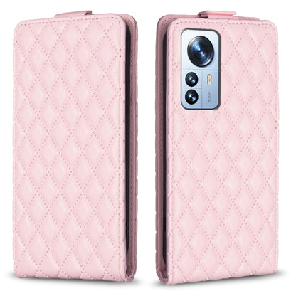Pink diamond lattice vertical flip leather phone case with camera cutout