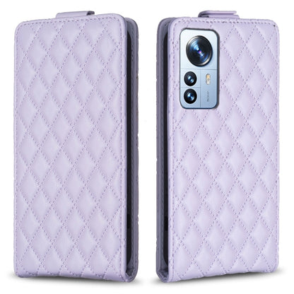 Light purple diamond lattice vertical flip leather phone case with camera cutout