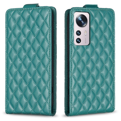 Diamond lattice vertical flip leather phone case, teal/green, with camera cutout