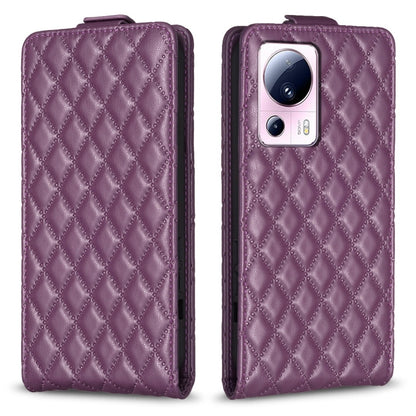 Mauve purple diamond-lattice vertical flip leather phone case with camera cutout