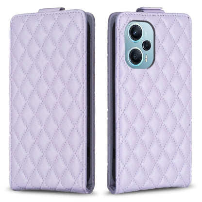 Light purple leather flip phone case with diamond lattice pattern and fold-over cover