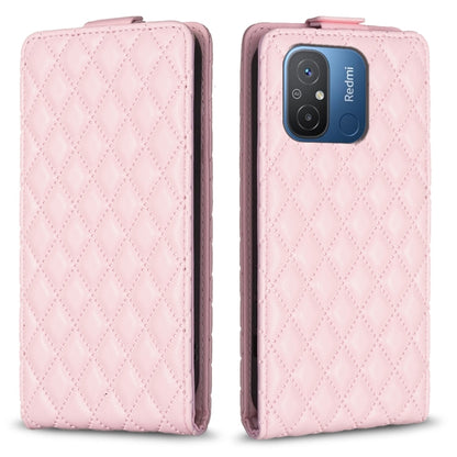 Light pink leather flip phone case with diamond lattice texture