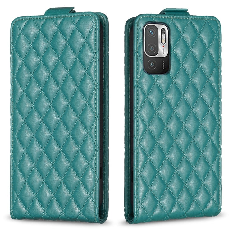 Teal diamond lattice vertical flip leather phone case, front cover and camera cutout