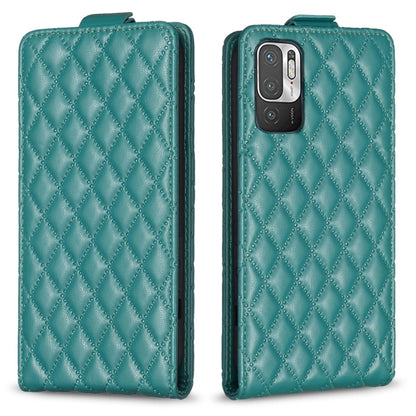 Teal diamond lattice vertical flip leather phone case, front cover and camera cutout