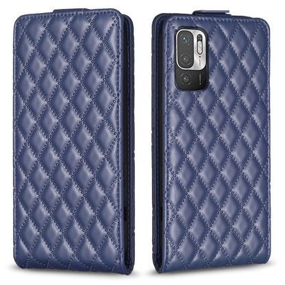 Navy blue diamond lattice vertical flip leather phone case, front cover and camera cutout