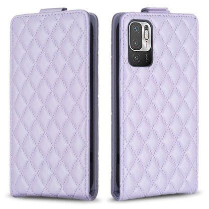 Light purple diamond lattice vertical flip leather phone case, front cover and camera cutout