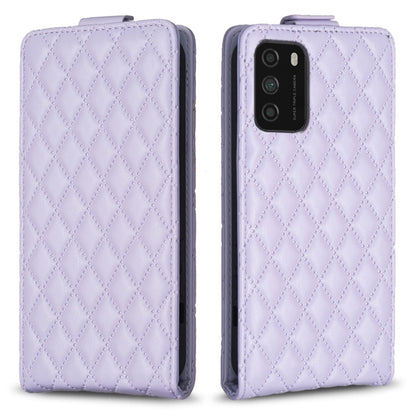 Lavender diamond-lattice vertical flip leather phone case with camera cutout