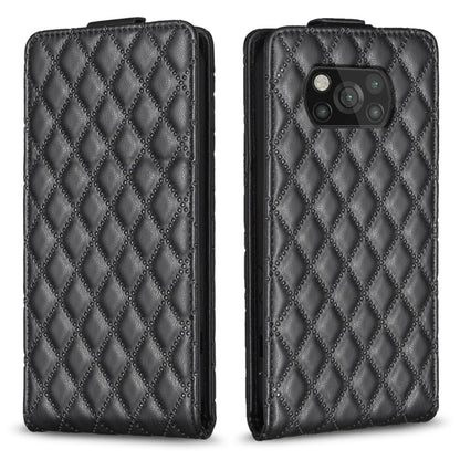 Black diamond-lattice vertical flip leather phone case with camera cutout