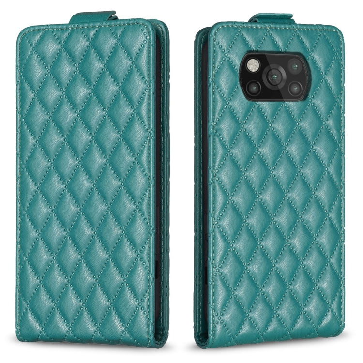 Teal diamond-lattice vertical flip leather phone case with camera cutout