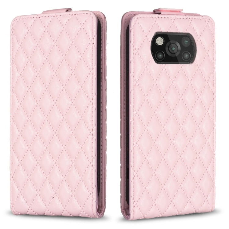 Pink diamond-lattice vertical flip leather phone case with camera cutout