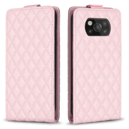Pink diamond-lattice vertical flip leather phone case with camera cutout