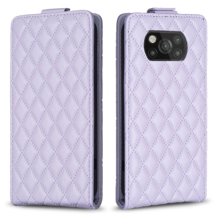 Lavender diamond-lattice vertical flip leather phone case with camera cutout
