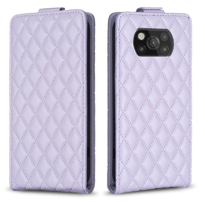 Lavender diamond-lattice vertical flip leather phone case with camera cutout