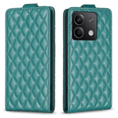 Teal diamond-lattice leather flip phone case with camera cutout and card slot