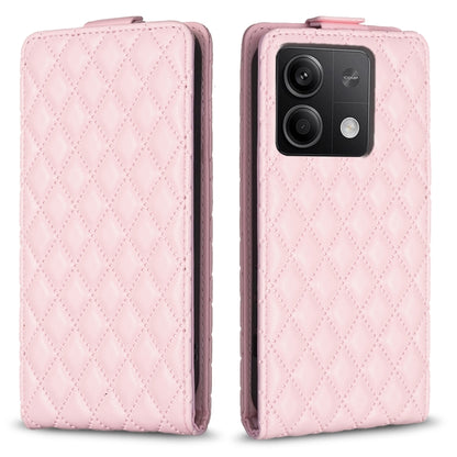 Pink diamond-lattice leather flip phone case with camera cutout and card slot