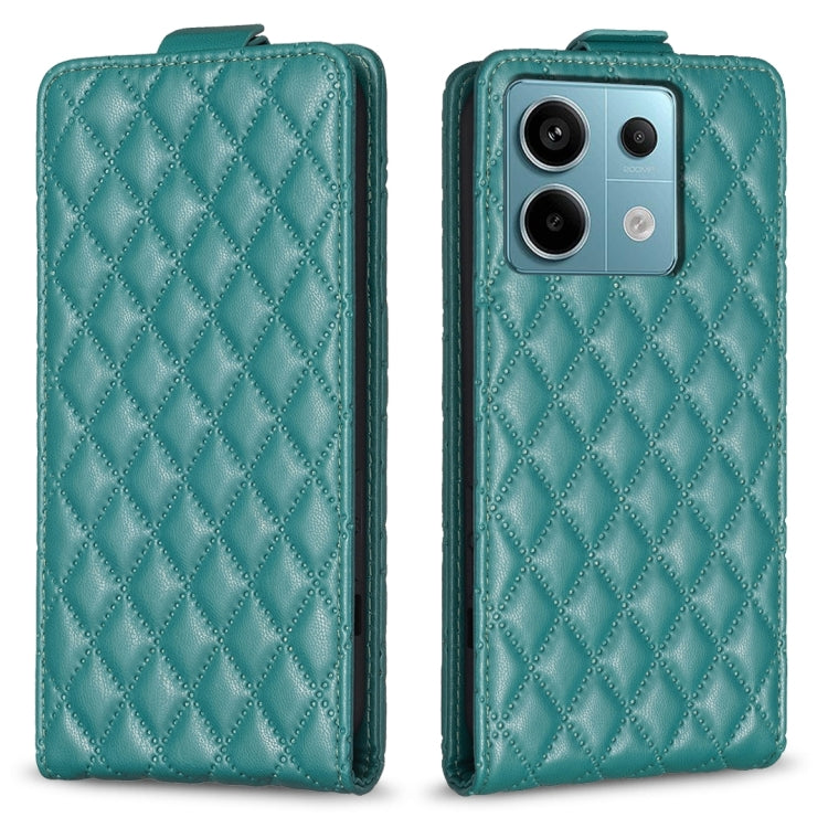 Teal diamond lattice flip leather phone case with camera cutout and card slot