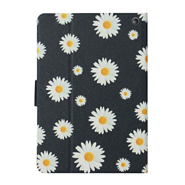 Dark gray smart tablet case front close-up with white daisy print